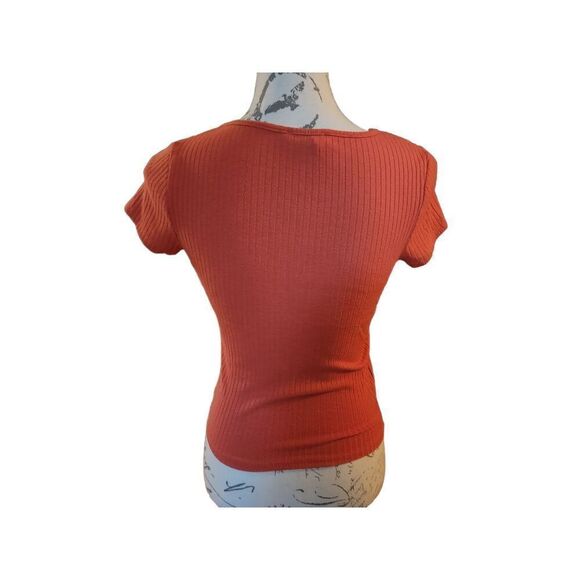 Forever 21 Women's Size Medium Orange Ribbed Keyhole Chest Ribbed Top - Picture 3 of 5